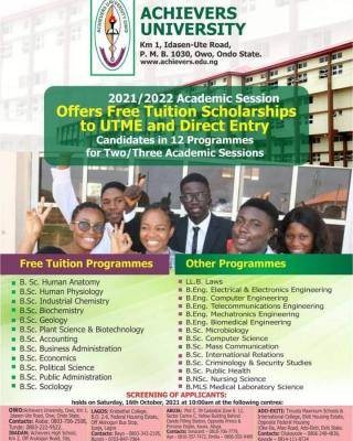 Achievers University announces 2nd Batch Post-UTME Screening Date for 2021/2022 session