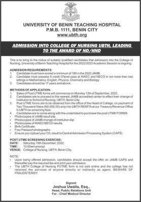 UBTH College Of Nursing Admission, 2022/2023 - Myschool