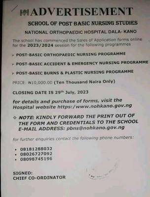 School of Post-Basic Nursing, National Orthopaedic Hospital, Dala-Kano ...