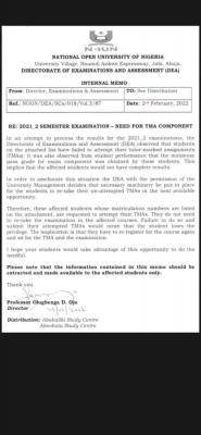 NOUN notice to students yet to attempt their TMA