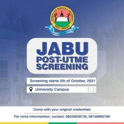 JABU Post-UTME screening date for 2021/2022 session
