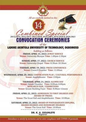 LAUTECH announces 14th Combined Convocation Ceremony