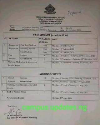 Ssu Academic Calendar 2022 Sokoto State University Resumption And Revised 2019/2020 Academic Calendar  - Myschool