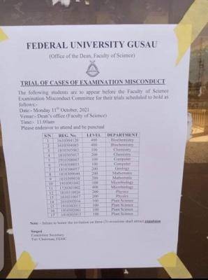 FUGUSAU announces trial of students involved in exam malpractice