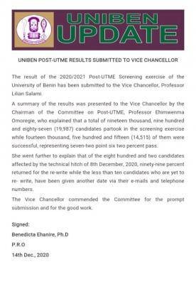 UNIBEN Releases Performance Statistics Of 2020 Post-UTME Candidates ...