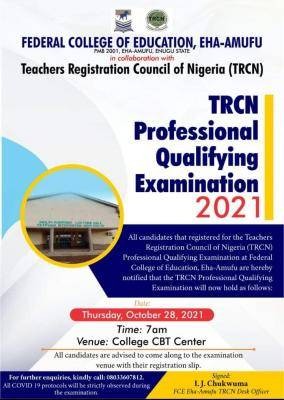 FCE Eha-Amufu TRCN Professional Qualifying Examination 2021
