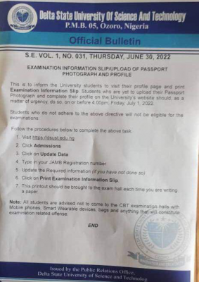 DSUST Notice On Exam Slip And Profile Update - Top Education News Feed ...