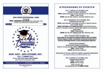 Edo State Poly announces 3rd & 4th Convocation Ceremony