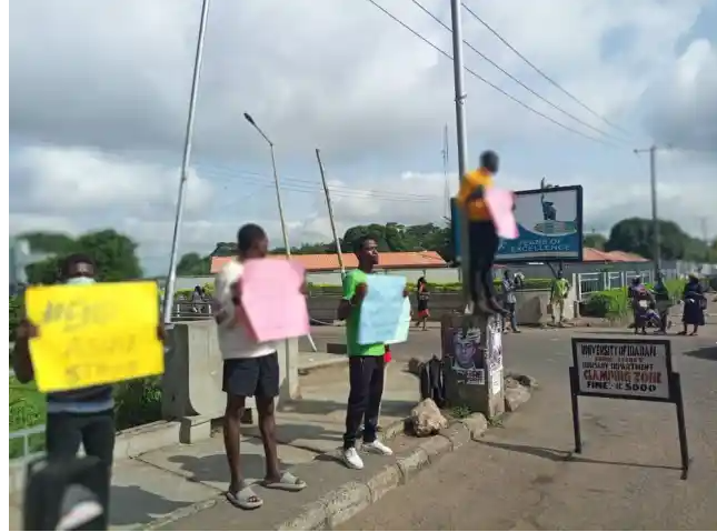 Students protest at UI school gate over ASUU strike