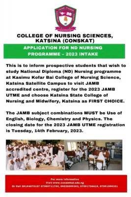 College of Nursing Sciences (CONSKAT) notice to prospective students, 2023/2024