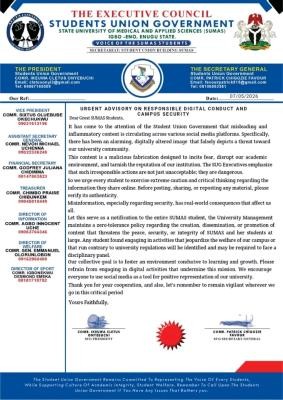 SUMAS SUG issues urgent advisory on responsible digital conduct and campus security