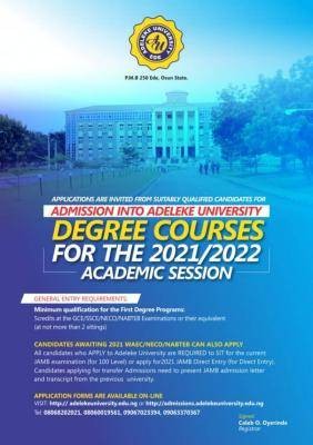 Adeleke University Post-UTME/DE 2021: Eligibility And Registration ...