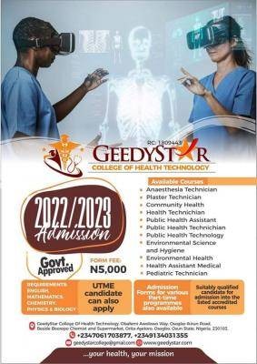GeedyStar College of Health Technology Admission, 2022/2023