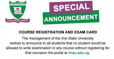 IMSU notice to students on course registration and examination card