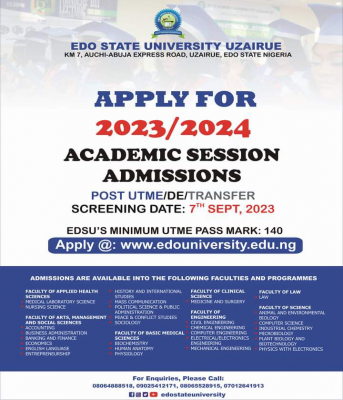 Edo State University Announces Post-UTME/DE Screening Date, 2023/2024 ...