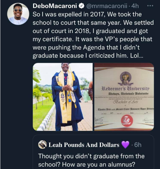 Comedian Mr. Macaroni debunks reports alleging that he did not graduate from the university