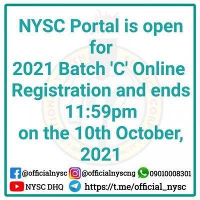 NYSC portal is open for 2021 Batch C online registration