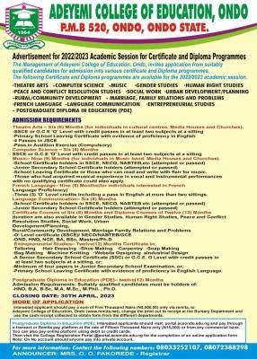 ACEONDO Certificate & Diploma admission form for 2022/2023