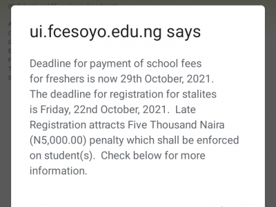 FCE (S) Oyo course registration deadline for degree Students