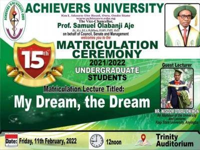 Achievers University Matriculation Ceremony, 2021/2022