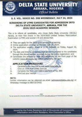 DELSU Post-UTME/DE 2024: Cut-off mark, Eligibility and Registration ...