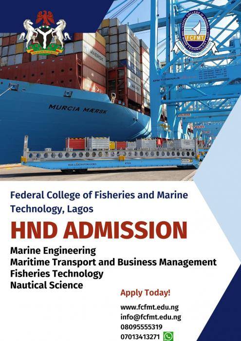 Federal College of Fisheries and Marine Technology HND Admission, 2025/2026