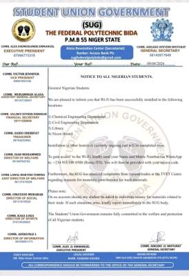 Federal Poly Bida SUG Gives Update on Availability of WiFi on Campus