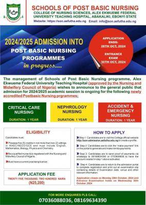 AEFUTH announces admission into the newly accredited Post Basic Nursing programmes, 2024/2025