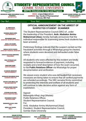 GOMSU SRC apprehends suspected fraudster targeting fresh students