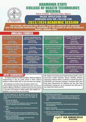 College of Health Technology Michika Admission Form 2023/2024