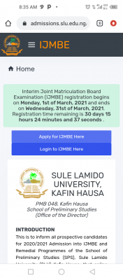 Sule Lamido University IJMB admission form for 2020/2021 session