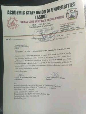 ASUU-PLASU branch commences indefinite strike