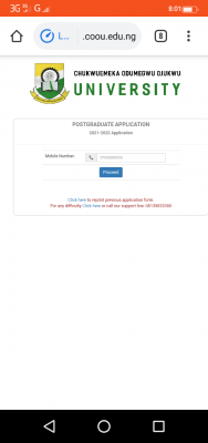 COOU Postgraduate Admission Form for 2021/2022 session