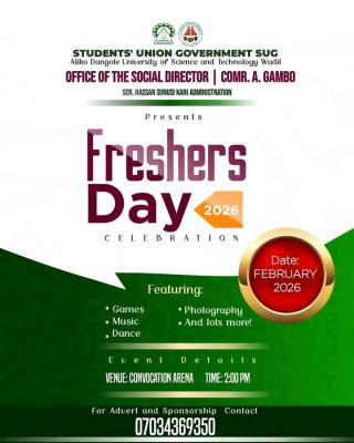 ADUSTECH SUG announces 2026 Freshers’ Day Celebration