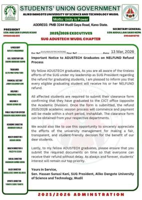 ADUSTECH SUG announces the commencement of NELFUND refund