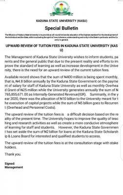 KASU announces upward review of school fees