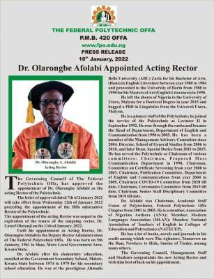 Offa Poly appoints Acting Rector