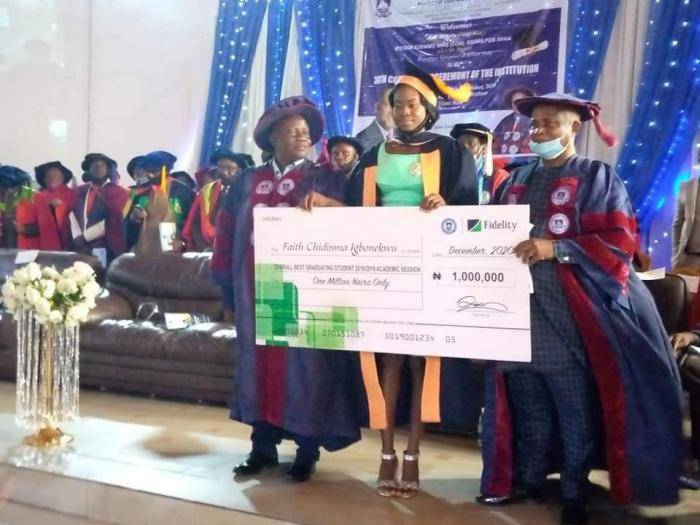 Miss Faith Igbonekwu receives N1million cash price as IAUE best graduating student