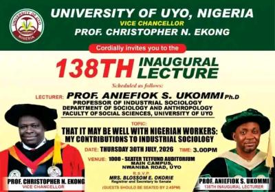 UNIUYO announces 138th Inaugural Lecture