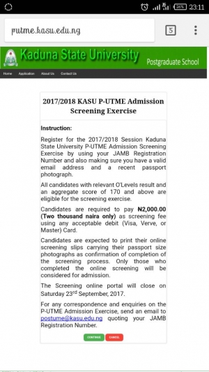KASU Post-UTME 2017: Screening, Cut-off Mark And Registration Details