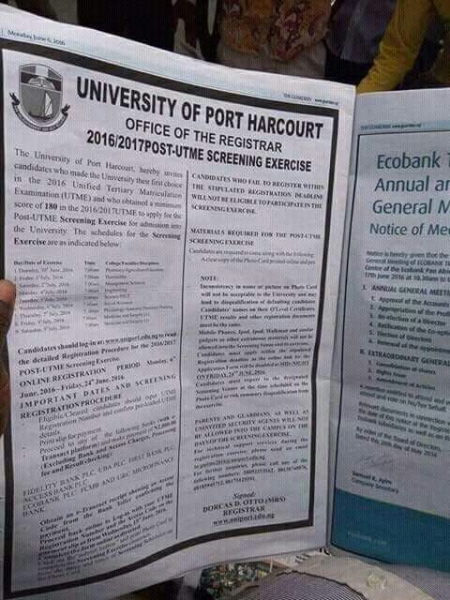 UTME Candidates for Uniport