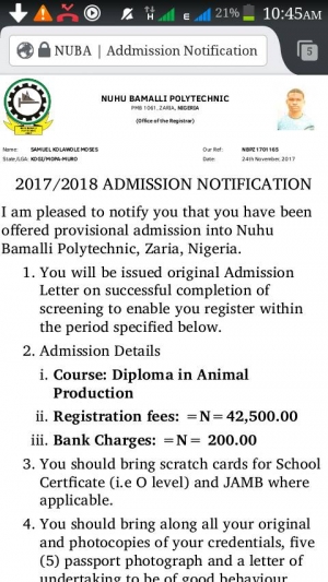 Nuba Poly ND Admission List 2017/2018 Released
