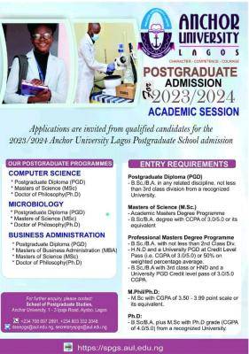 Anchor University releases Postgraduate admission form for 2023/2024 session