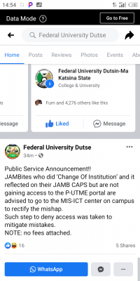 FUD notice to 2020 Post-UTME candidates