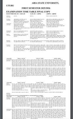 ABSU releases first semester exam timetable, 2025/2026