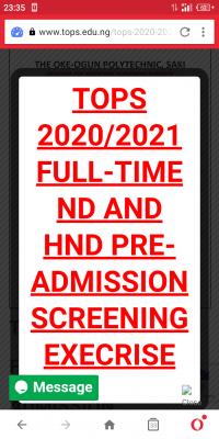 The Oke-Ogun Poly ND and HND pre-admission screening exercise for 2020/2021 session