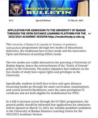 UI application for admission into open distance learning platform, 2022/2023
