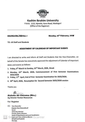 Kashim Ibrahim University adjusts academic calendar for 2025/2026 session