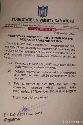 YSU notice on resumption of academic activities, 2022/2023