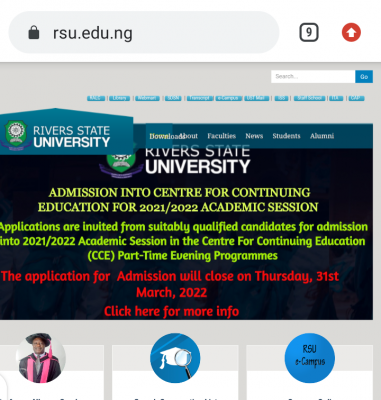 RSUST Part-Time Evening Admission Form Out - 2021/2022